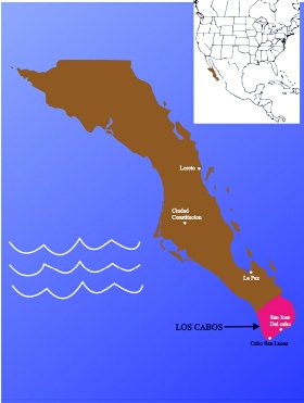 Map showing the location of Los Cabos in Baja California Sur
